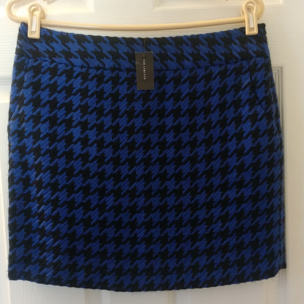 The Limited Blue Houndstooth Wool Pencil Mini Skirt